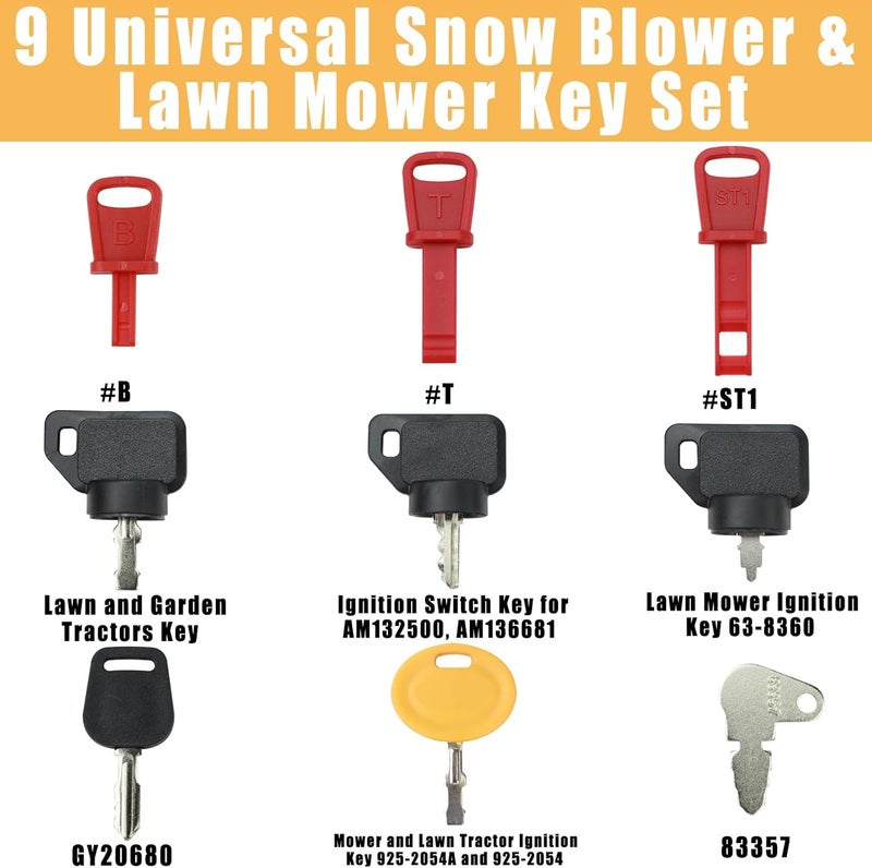MANUTEX Lawn Mower Keys Set 9 Pcs for Cub Cad-et M-TD John De-ere Hus-qvarna To-ro Craft-sman Kub-ota Troy-Bi-lt Snow Engines 625-05000 63-8360 532411935 AM132500 GY20680 83357 925-2054A Snow Blower Keys - Image 2